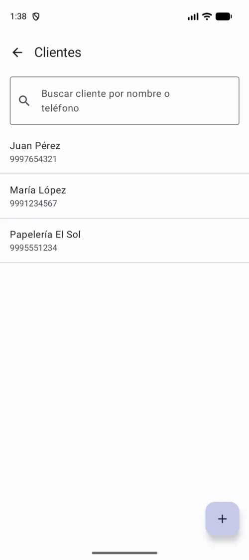 La lista busca por nombre o teléfono