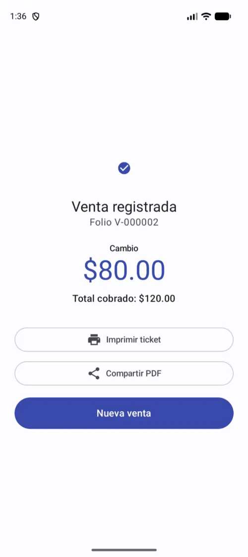 La venta queda registrada con su folio consecutivo