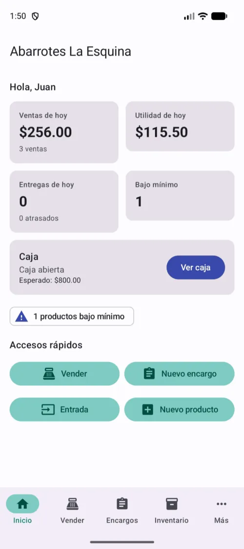 El tablero de inicio, con los indicadores del día