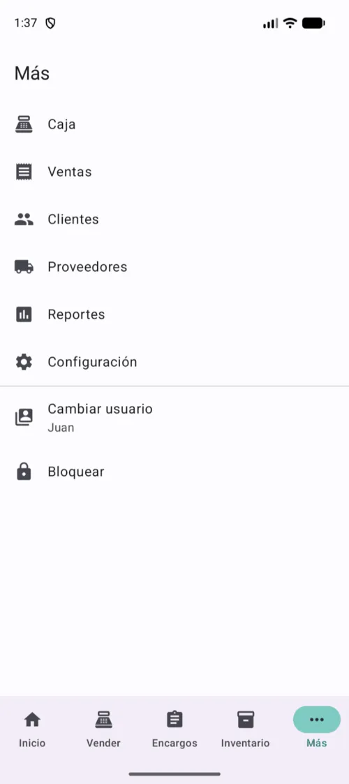 El menú «Más» reúne todo lo que no es de uso diario