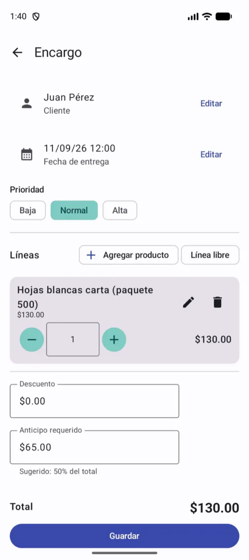 La fecha de entrega viene sugerida para mañana al mediodía.