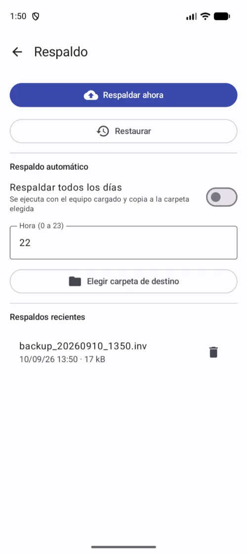 El respaldo genera un archivo único que puedes guardar donde quieras.