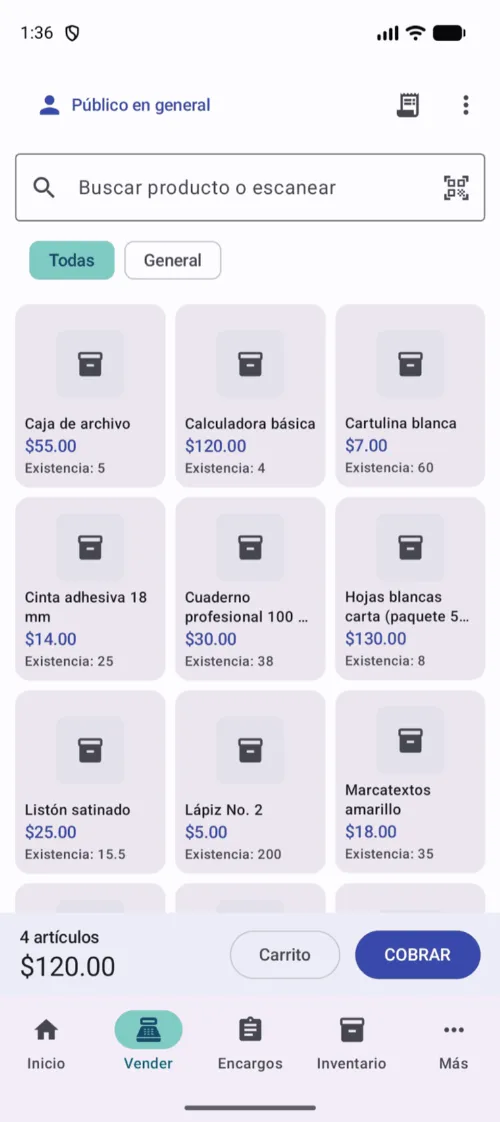 La cuadrícula con el carrito colapsado abajo