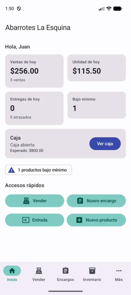 El tablero del día al abrir la aplicación